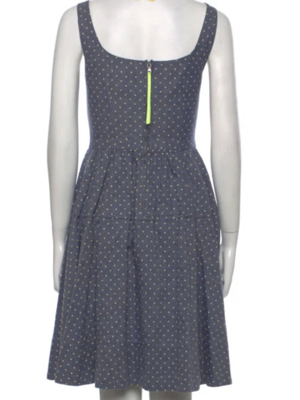 Marc by Marc Jacobs Chambray Polka Dot Dress Neon Zipper Blue Fit Flare Size 6 - Picture 9 of 14